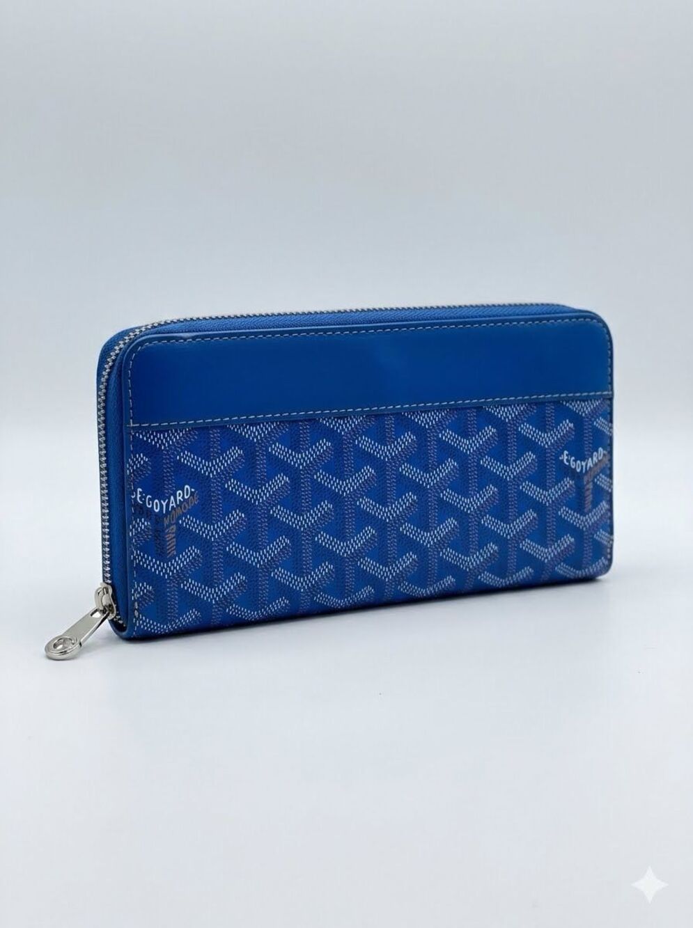 Goyard Goyardine Matignon GM Zip Around Long Wallet Blue Signature Print Canvas